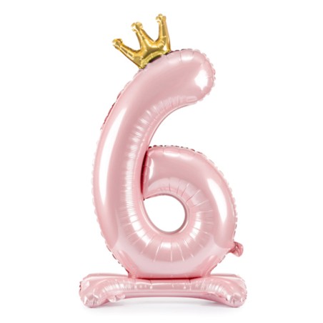 Palloncino in Foil 41" Standups Numero 6 Rosa con Corona Numeri Standups Rosa 41"/103cm