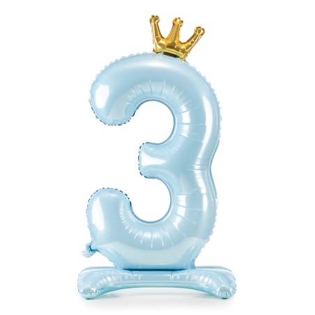 Palloncino in Foil 41" Standups Numero 3 Celeste con Corona Numeri Standups Celeste 41"/103cm