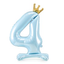 Palloncino in Foil 41" Standups Numero 4 Celeste con Corona Numeri Standups Celeste 41"/103cm
