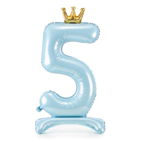 Palloncino in Foil 41" Standups Numero 5 Celeste con Corona Numeri Standups Celeste 41"/103cm
