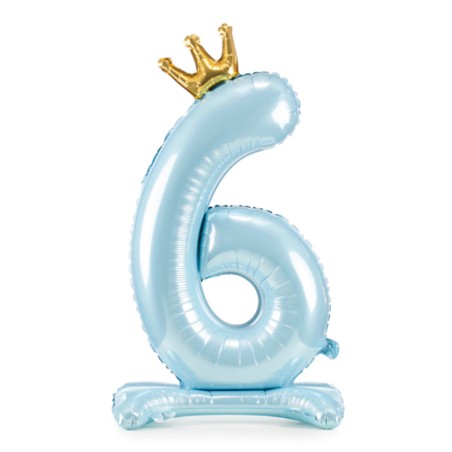 Palloncino in Foil 41" Standups Numero 6 Celeste con Corona Numeri Standups Celeste 41"/103cm