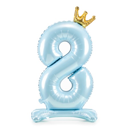 Palloncino in Foil 41" Standups Numero 8 Celeste con Corona Numeri Standups Celeste 41"/103cm