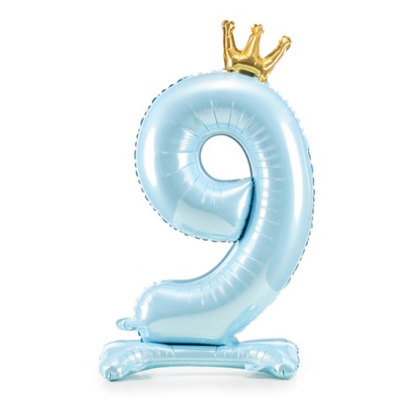 Palloncino in Foil 41" Standups Numero 9 Celeste con Corona Numeri Standups Celeste 41"/103cm