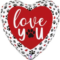 Palloncino in Foil 18" Cuore Impronte "Love You Paw Prints" Amore, Matrimonio o Anniversario Grabo