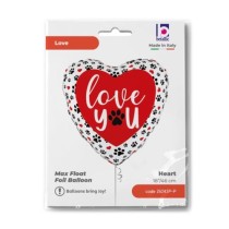 Palloncino in Foil 18" Cuore Impronte "Love You Paw Prints" Amore, Matrimonio o Anniversario Grabo
