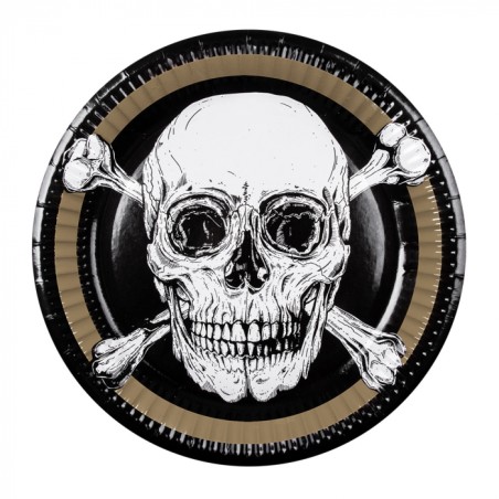 Piatto di Carta 23cm Teschio Pirata "Pirates" 10pz Festa Tema Pirata "Pirates"