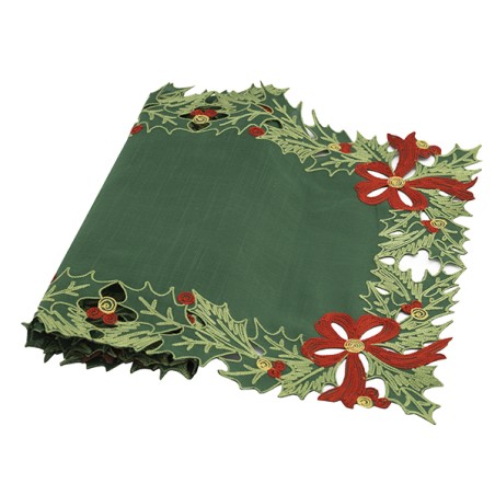 Runner in Stoffa Ricamata Verde Bosco con Stelle Alpine Accessori Tavola Natale e Capodanno