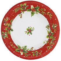Piatto di Carta Fondo 24cm "Holly Christmas" 8pz Outlet Natale