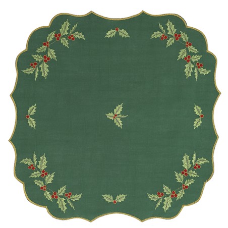 Sottopiatto 35cm in Tessuto Verde con Ricamo di Vischio Accessori Tavola Natale e Capodanno