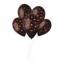 Palloncino in Lattice 13" GS120 Nero con Simboli Halloween "Texture Black" 50pz Gemar "Halloween"