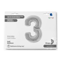 Palloncino in Foil 64" Mega Numero 3 Argento "Number Silver" Numeri 64" Argento "Silver"