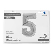 Palloncino in Foil 64" Mega Numero 5 Argento "Number Silver" Numeri 64" Argento "Silver"