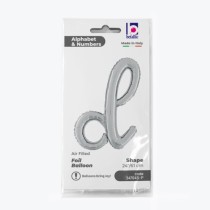 Palloncino in Foil 24" Lettera D Corsivo Argento "Script Silver" Lettere Corsivo 14" Argento