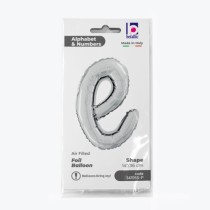 Palloncino in Foil 14" Lettera E Corsivo Argento "Script Silver" Lettere Corsivo 14" Argento