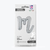 Palloncino in Foil 14" Lettera M Corsivo Argento "Script Silver" Lettere Corsivo 14" Argento