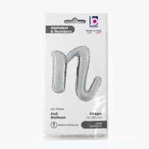 Palloncino in Foil 14" Lettera N Corsivo Argento "Script Silver" Lettere Corsivo 14" Argento