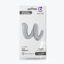 Palloncino in Foil 14" Lettera U Corsivo Argento "Script Silver" Lettere Corsivo 14" Argento