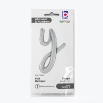 Palloncino in Foil 24" Lettera Y Corsivo Argento "Script Silver" Lettere Corsivo 14" Argento