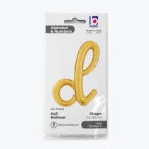Palloncino in Foil 24" Lettera D Corsivo Oro "Script Gold" Lettere Corsivo 14" Oro "Gold"