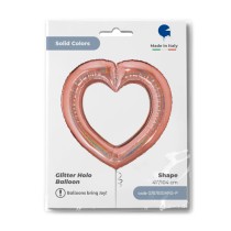 Palloncino in Foil 41" Cuore Rose Gold Glitter Olografico "Linky Heart" Amore, Matrimonio o Anniversario Grabo