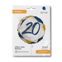 Palloncino in Foil 18" Marmorizzato Numero 20 "Marble Blue" Marble Grabo