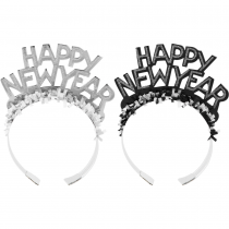 Cerchietto Happy New Year Bianco/Nero Glitter 50pz Accessori Persona Natale e Capodanno