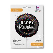 Palloncino in Foil 18" Nero Happy Birthday Confetti Happy Birthday Grabo