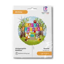 Palloncino in Foil 18" Animali del Bosco "Woodland Birthday" Happy Birthday Grabo