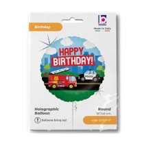 Palloncino in Foil 18" Happy Birthday Macchine Emergenza "Emergency Vehicle" Happy Birthday Grabo