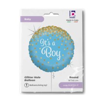 Palloncino in Foil 18" Celeste "Glittering It's a Boy" Nascita e Battesimo Grabo