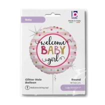 Palloncino in Foil 18" Nascita Rosa "Welcome Baby Girl" Nascita e Battesimo Grabo