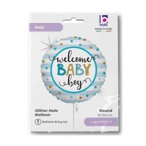 Palloncino in Foil 18" Nascita Celeste "Welcome Baby Boy" Nascita e Battesimo Grabo