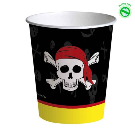 Bicchiere di Carta 250ml con Teschio dei Pirati 8pz Festa Tema Pirata "Pirates"