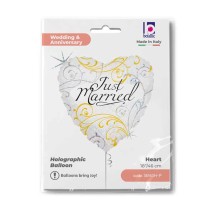 Palloncino in Foil 18" Cuore Filigree "Just Married" Amore, Matrimonio o Anniversario Grabo