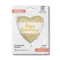 Palloncino in Foil 18" Cuore Chevron "Happy Anniversary" Amore, Matrimonio o Anniversario Grabo