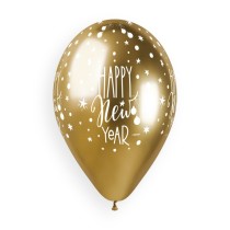 Palloncino in Lattice13" GBS120 H.N.Y. Shiny Gold Silver 5pz Gemar "Christmas/New Year"