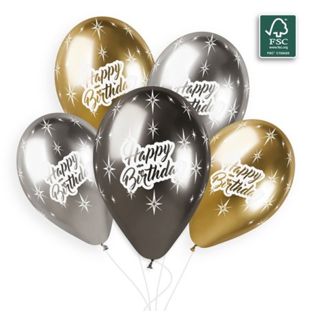 Palloncino in Lattice 13" GBS120 Shiny Assortito con Scritta "Happy Birthday" 5pz Gemar Compleanno "Birthdays"