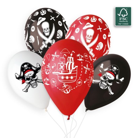 Palloncino in Lattice 13" GS120 Assortito con Stampa Pirati 5pz Gemar "Theme & Patterns"