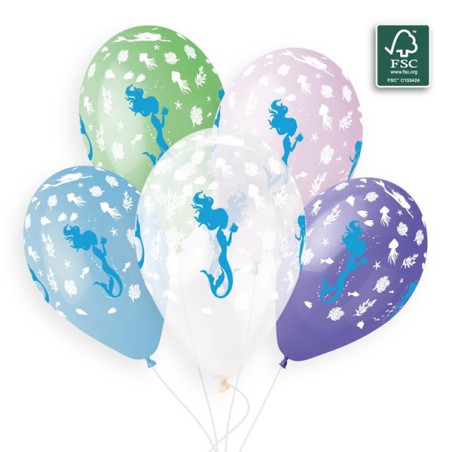 Palloncino in Lattice 13" GS120 Assortito con Stampa Sirena 5pz Gemar "Theme & Patterns"
