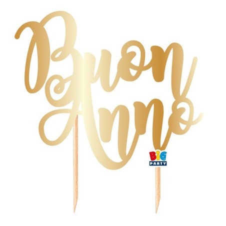 Cake Topper di Carta 21cm Oro Metallizzato Sagomato "Buon Anno" Picks e Topper Eventi