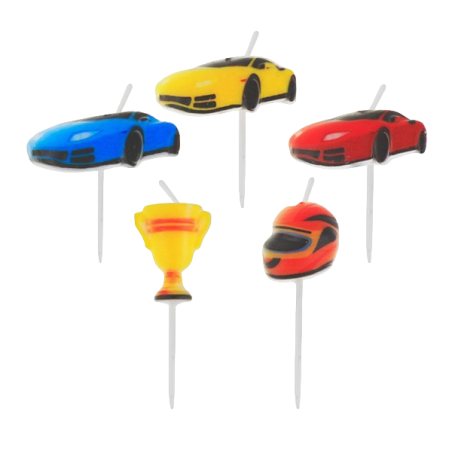 Candelina Corse Automobili "Car Racing" 5pz Candeline Sagomate Fantasia