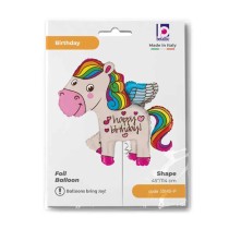 Palloncino in Foil 45" Super Shape Pony "Rainbow Birthday Pony" Animali Grabo