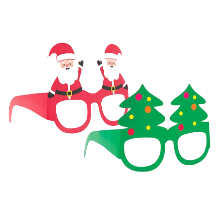 Occhiali di Carta Sagomati Albero di Natale e Pupazzo di Neve 6pz Accessori Persona Natale e Capodanno