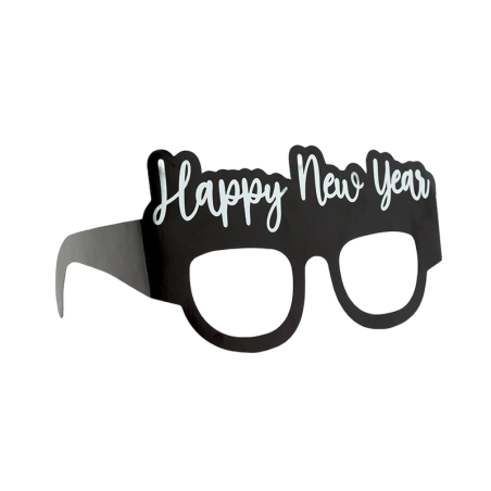Occhiali di Carta "Happy New Year" Nero e Argento 6pz Accessori Persona Natale e Capodanno