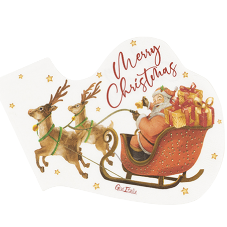 Tovagliolino di Carta 30x33cm sagomato Slitta con Babbo Natale16pz Tovaglioli Decorati Natale e Capodanno
