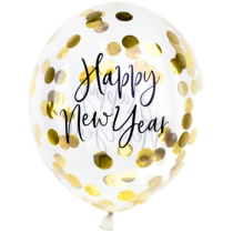 Palloncino in Lattice 12" Trasparente con Confetti Oro Metallizzato "H.N.Y." 3pz Palloncini Lattice Natale e Capodanno