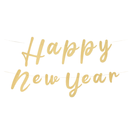 Festone Sagomato Oro Metallizzato "Happy New Year" 3mt Happy New Year Bianco