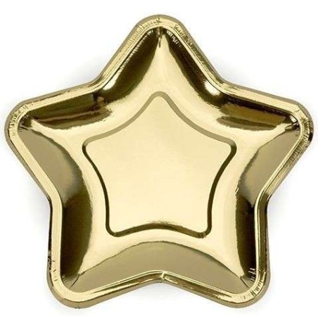 Piatto di Carta 23cm Sagomato Stella Oro Metallizzato "Gold Star" 6pz Accessori Tavola Natale e Capodanno
