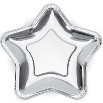 Piatto di Carta 23cm Sagomato Stella Argento Metallizzato "Star" 6pz Accessori Tavola Natale e Capodanno