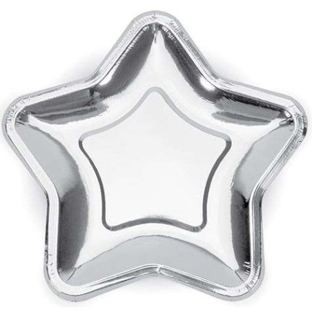 Piatto di Carta 23cm Sagomato Stella Argento Metallizzato "Star" 6pz Accessori Tavola Natale e Capodanno